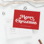 Retro Mid Century Rode vrolijke kerst Feestdagenkaart<br><div class="desc">Merry Christmas Briefkaart: een klassiek retro design,  met een moderne typografie uit het midden van de eeuw en een rode achtergrond.</div>