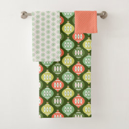 Retro Mid Century Rood, Donkergroen Kerstmis Bad Handdoek