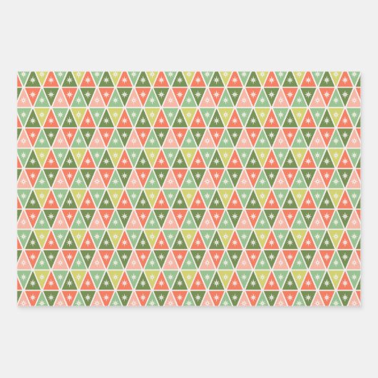 Retro Mid Century Rood, Perzik & Groen Kerstmis Inpakpapier Vel (Voorkant 3)