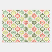 Retro Mid Century Rood, Perzik & Groen Kerstmis Inpakpapier Vel (Voorkant)