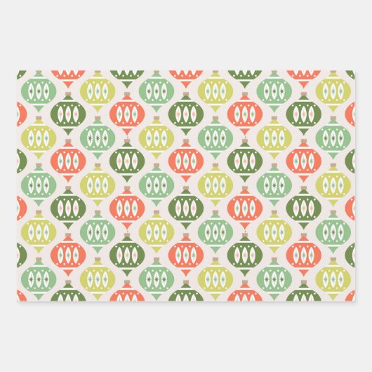 Retro Mid Century Rood, Perzik & Groen Kerstmis Inpakpapier Vel (Voorkant)