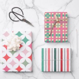 Retro Mid Century Roze Groen Patroon Inpakpapier Vel