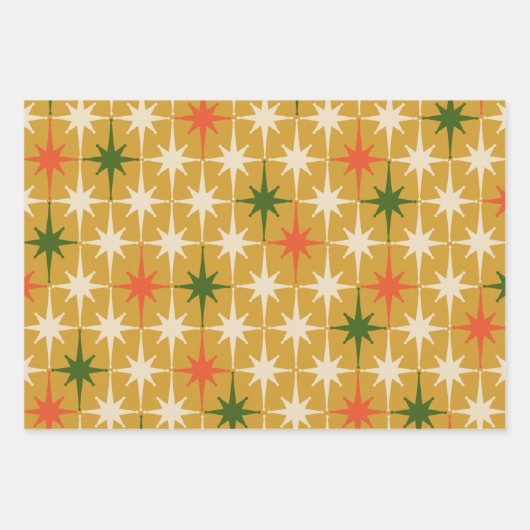 Retro  Mid-Century Star Patronen Ochre Inpakpapier Vel (Voorkant)