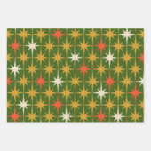 Retro  Mid-Century Star Pattern Green Ochre Inpakpapier Vel (Voorkant 2)