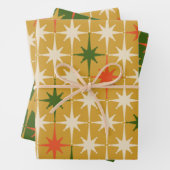 Retro  Mid-Century Star Pattern Green Ochre Inpakpapier Vel (In situ)