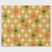 Retro  Mid-Century Star Pattern Ochre Green Cadeaupapier (Vlak)