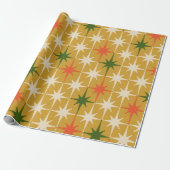 Retro  Mid-Century Star Pattern Ochre Green Cadeaupapier (Uitgerold)