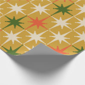 Retro  Mid-Century Star Pattern Ochre Green Cadeaupapier (Hoek)