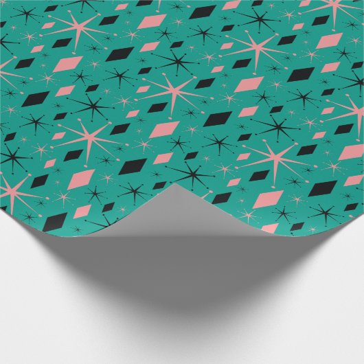 Retro Mid Century Starburst en Diamonds Cadeaupapier (Hoek)