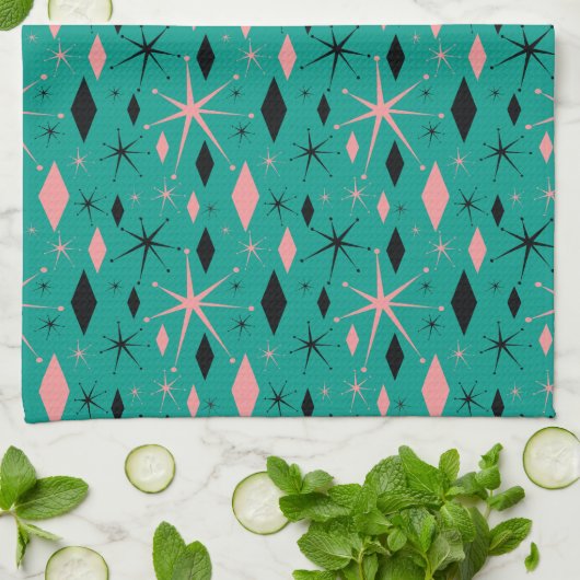 Retro Mid Century Starburst en Diamonds Dish Theedoek (Gevouwen)