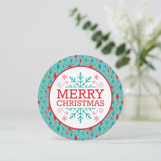 Retro Mid Century Starburst en Diamonds Kerstmis Feestdagenkaart (Staand voorkant)