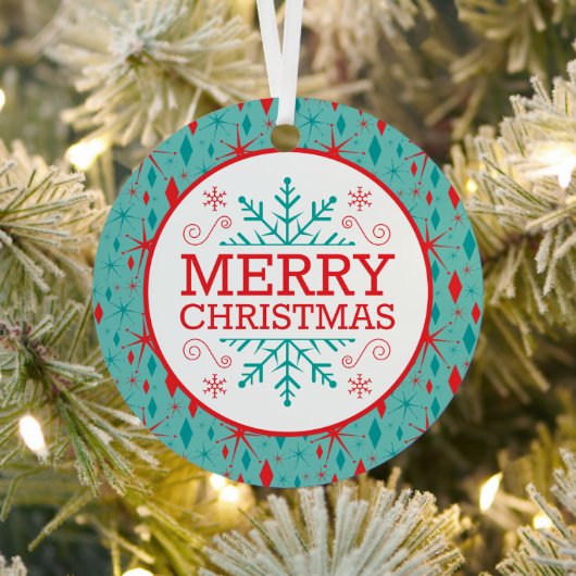 Retro Mid Century Starburst en Diamonds Kerstmis Metalen Ornament (Insitu)