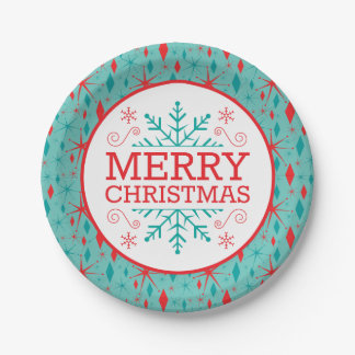 Retro Mid Century Starburst en Diamonds Kerstmis Papieren Bordje