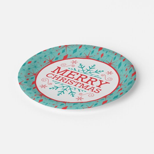 Retro Mid Century Starburst en Diamonds Kerstmis Papieren Bordje (Gekanteld)