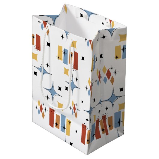 Retro Mid-Century Starburst Medium Cadeauzakje (Voorkant Gekanteld)