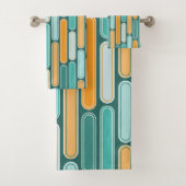 Retro Mid Century Stripes Aqua, Blauwgroen, Sinaas Bad Handdoek (Insitu)