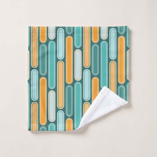 Retro Mid Century Stripes Aqua, Blauwgroen, Sinaas Bad Handdoek (Wasdoekje)