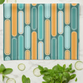 Retro Mid Century Stripes Aqua, Blauwgroen, Sinaas Theedoek (Gevouwen)
