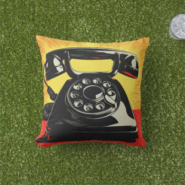 Retro Mid-Century Telefoon Pop Art Design Buitenkussen (Gras)