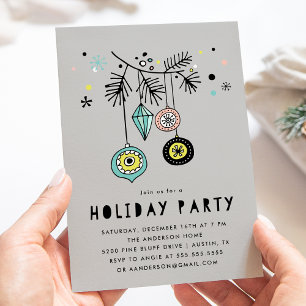 Retro Mid Century-versiering Grijs Kerstfeest Kaart