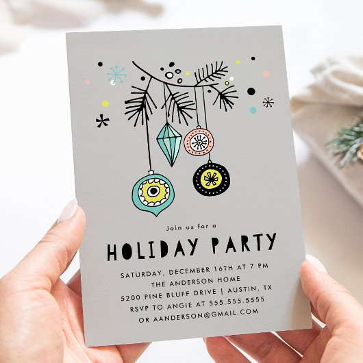 Retro Mid Century-versiering Grijs Kerstfeest Kaart