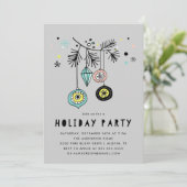 Retro Mid Century-versiering Grijs Kerstfeest Kaart (Staand voorkant)