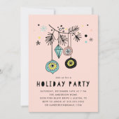 Retro Mid Century-versiering Roze Kerstfeest Kaart (Voorkant)