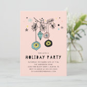 Retro Mid Century-versiering Roze Kerstfeest Kaart (Staand voorkant)