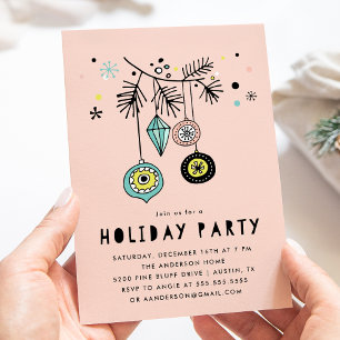 Retro Mid Century-versiering Roze Kerstfeest Kaart