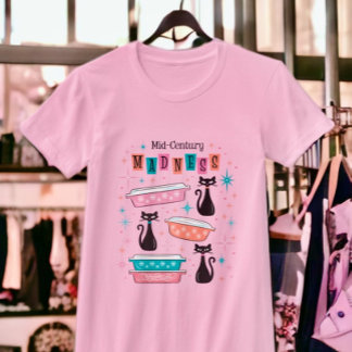 Retro Mid-Century Zwart Katten  Pyrex T-shirt