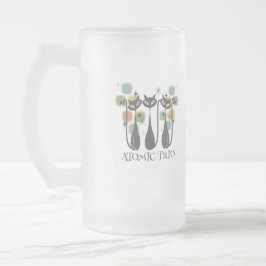 Retro Mid Century Zwarte Atomaire Katten MCM Matglas Bierpul