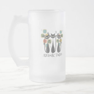 Retro Mid Century Zwarte Atomaire Katten MCM Matglas Bierpul