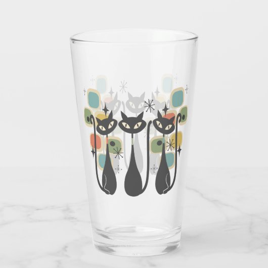 Retro Mid Century Zwarte Atomic Cats Glas (Achterkant)