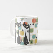 Retro Mid Century Zwarte Atomic Cats Koffiemok (Voorkant links)