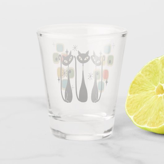 Retro Mid Century Zwarte Atomic Cats Shot Glas (Achterkant)