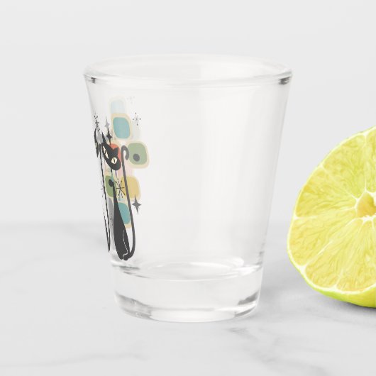 Retro Mid Century Zwarte Atomic Cats Shot Glas (Rechts)