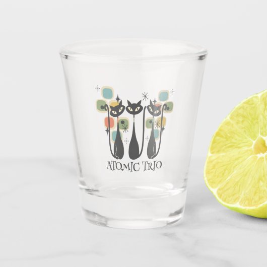 Retro Mid Century Zwarte Atoomkatten MCM Shot Glas (Voorkant)