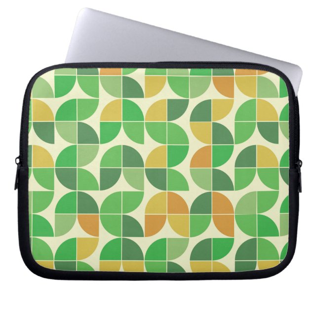 Retro Mid eeuw Geometrische floraalgroen Laptop Sleeve (Voorkant)