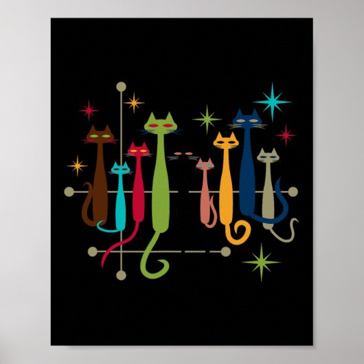 Retro Mid-eeuw Moderne look Katten 50s 60s Stijl Poster (Voorkant)