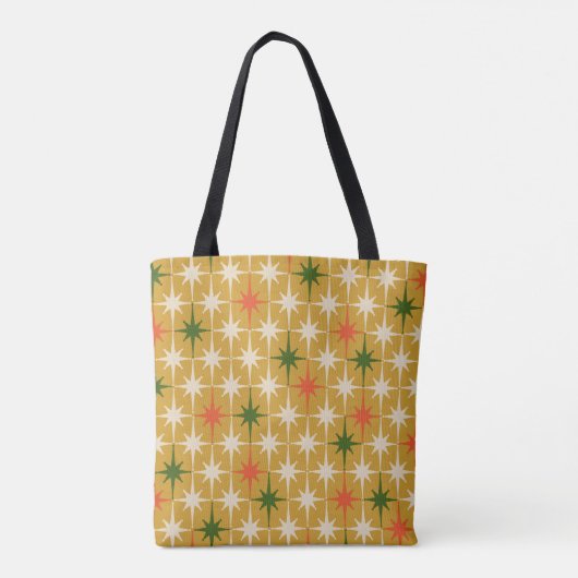 Retro Mid-eeuwse  atoomsterren Ochre Tote Bag (Achterkant)