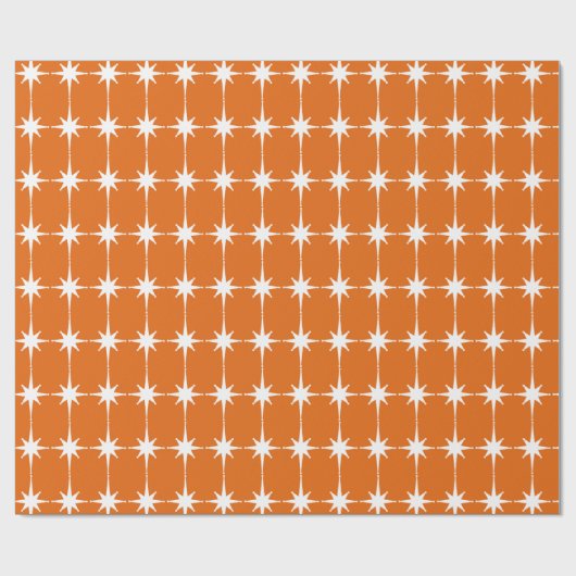 Retro Mid-eeuwse Modern Star Pattern Oranje Spice Cadeaupapier (Vlak)