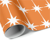 Retro Mid-eeuwse Modern Star Pattern Oranje Spice Cadeaupapier (Rol Hoek)