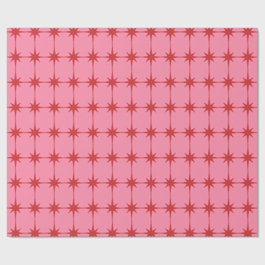 Retro Mid-eeuwse Modern Star Pattern Pink & Red Cadeaupapier (Vlak)
