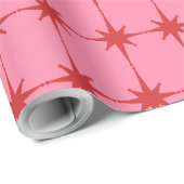 Retro Mid-eeuwse Modern Star Pattern Pink & Red Cadeaupapier (Rol Hoek)