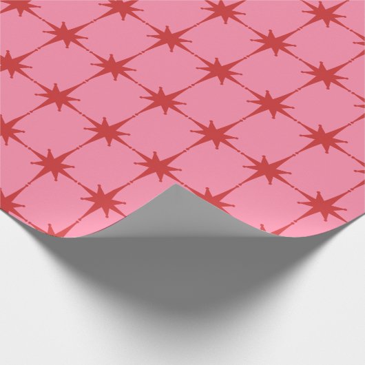 Retro Mid-eeuwse Modern Star Pattern Pink & Red Cadeaupapier (Hoek)