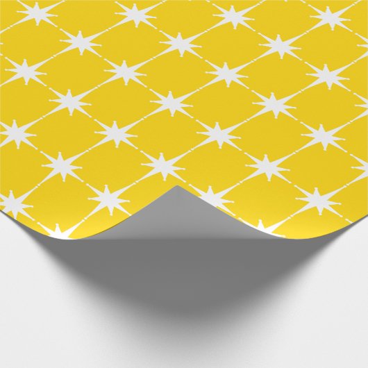 Retro Mid-eeuwse Modern Star Pattern Yellow Cadeaupapier (Hoek)