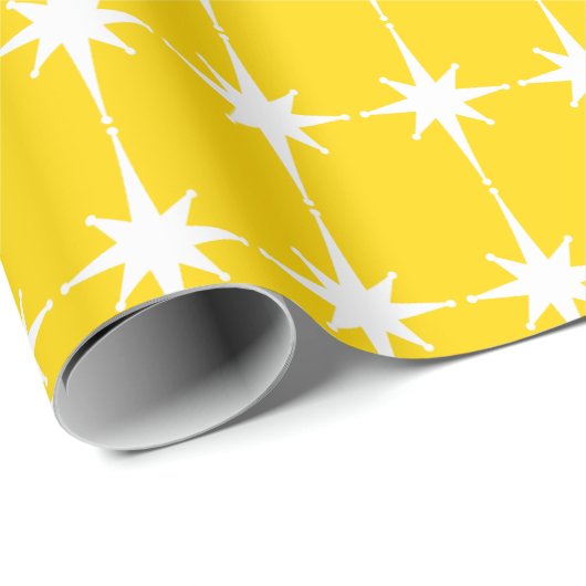 Retro Mid-eeuwse Modern Star Pattern Yellow Cadeaupapier (Rol Hoek)