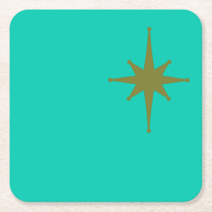 Retro Mid-eeuwse Modern Starburst  Blauwgroen Kartonnen Onderzetters