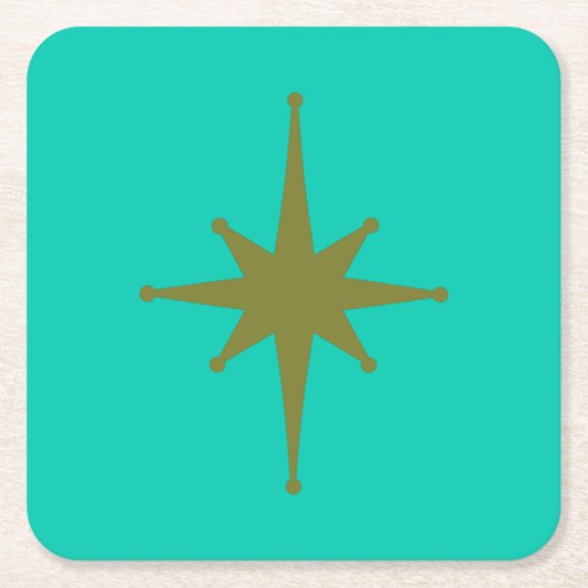 Retro Mid-eeuwse Modern Starburst  Blauwgroen Kartonnen Onderzetters (Voorkant)