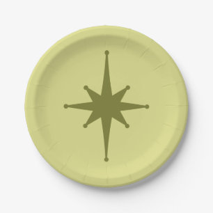 Retro Mid-eeuwse Modern Starburst Groen Papieren Bordje